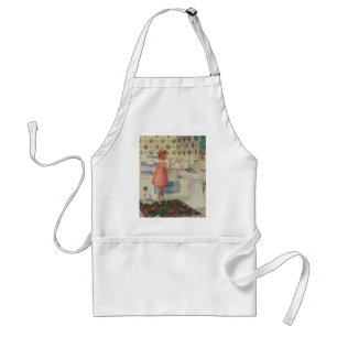Vintage Girl, Child Doing Laundry Hanging Clothes Standard Apron