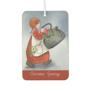 Vintage Girl Christmas Greetings Car Air Freshener