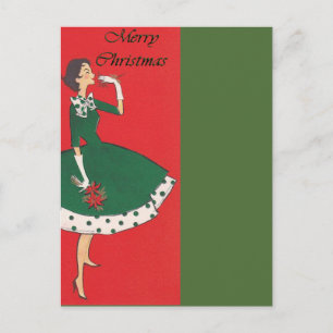 Vintage Girl Christmas Holiday Postcard
