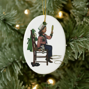 Vintage Girl Cowgirl Looking  Mirror She's so Vain Ceramic Tree Decoration