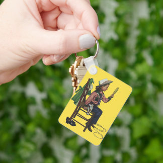 Vintage Girl Cowgirl Looking  Mirror She's so Vain Key Ring