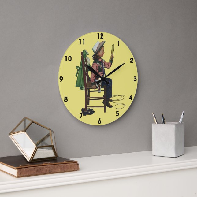 Vintage Girl Cowgirl Looking Mirror She's so Vain Large Clock (Office)