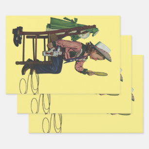 Vintage Girl Cowgirl Looking Mirror She's so Vain Wrapping Paper Sheet
