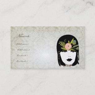 Vintage Girl Damask Rose Boutique Fashion Business Card