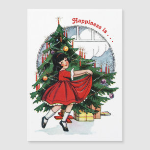 Vintage Girl Dancing Around the Christmas Tree