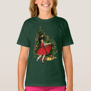 Vintage Girl Dancing Under Christmas Tree T-Shirt