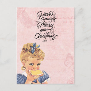 Vintage Girl Eating Bread Christmas Holiday Postcard