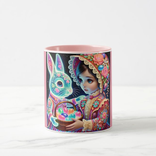  VINTAGE GIRL Eggs Bunny ~ Mug (Center)