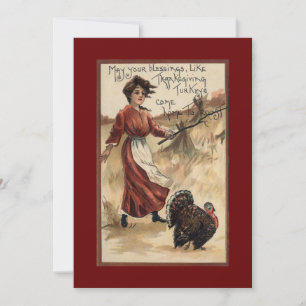 Vintage Girl Feast Thanksgiving Holiday Card