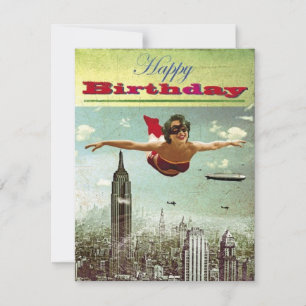 Vintage Girl Flying Birthday Holiday Card