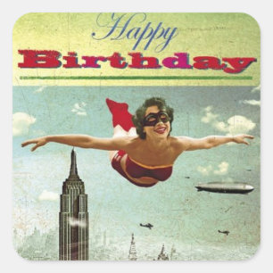 Vintage Girl Flying Square Sticker