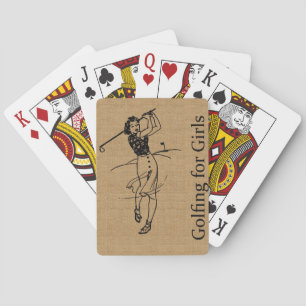 Vintage Girl Golfer on Faux Burlap Decorative Playing Cards