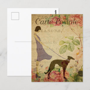 Vintage Girl & Greyhound Postcard