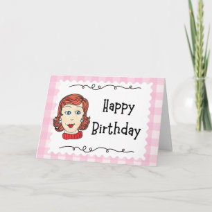 Vintage girl Happy Birthday Folded Greeting card