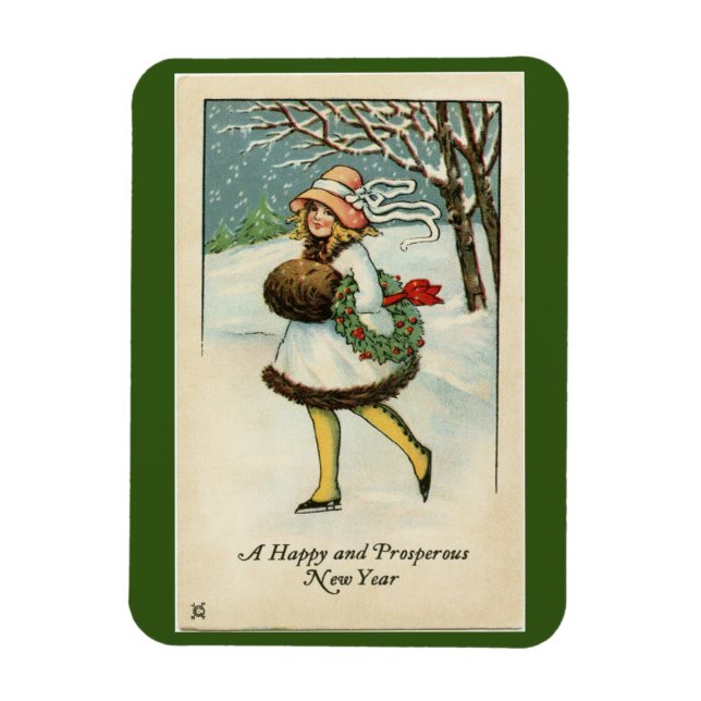 Vintage Girl Happy New Year Flexible Photo Magnet (Vertical)