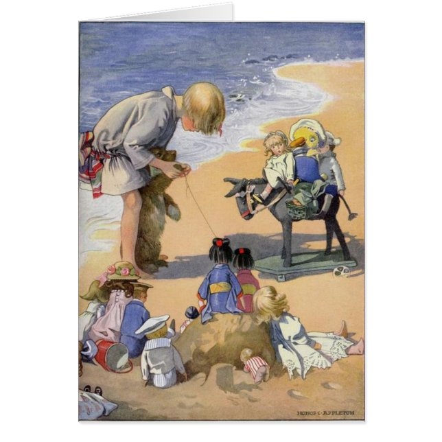 Vintage - Girl & Her Dolls at the Beach, (Front)