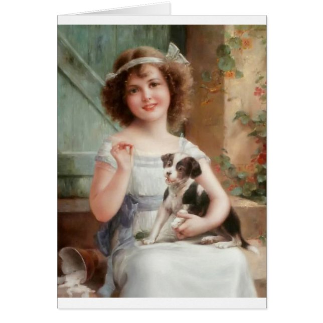 Vintage Girl & Her Mischievous Puppy, (Front)