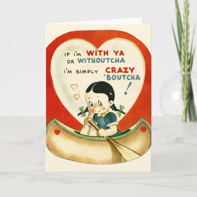 Vintage Girl In Canoe Valentine's Day Card (Front)