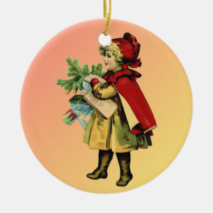 Vintage Girl in Cape and Bonnet Christmas Ornament