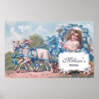 Vintage Girl in Carriage Driven by Lambs