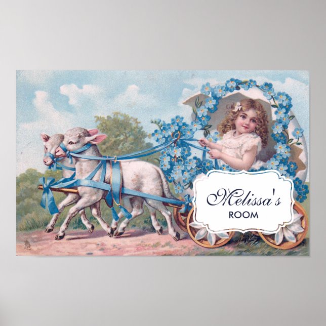 Vintage Girl in Carriage Driven by Lambs Poster (Front)