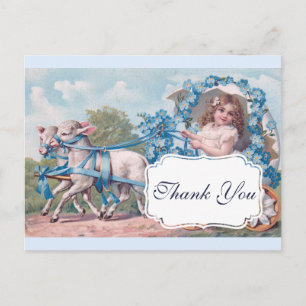 Vintage Girl in Carriage Driven by Lambs Thank You Postcard