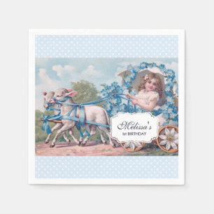 Vintage Girl in Carriage with Lambs 1st Birthday Napkin