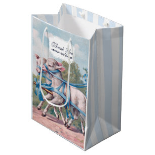 Vintage Girl in Carriage with Lambs Baby Shower Medium Gift Bag