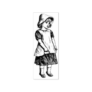 Vintage girl in cute outfit rubber stamp