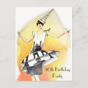 Vintage Girl in Eiffel Tower Costume 40th Birthday Invitation