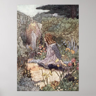 Vintage Girl in Flower Garden by Charles Robinson Poster