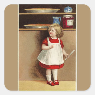 Vintage Girl in Red Dress and Pies Square Sticker