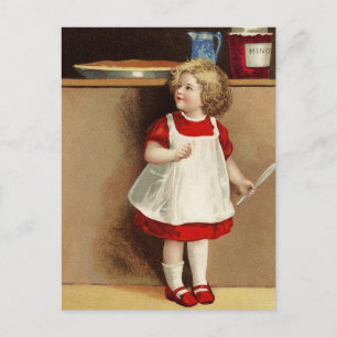 Vintage Girl in Red Dress Postcard