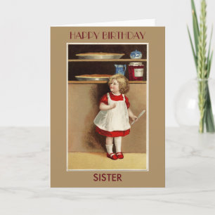 Vintage Girl in Red Dress Sister Birthday Card