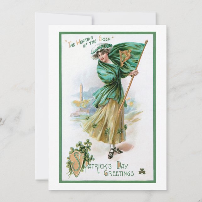 Vintage Girl, Irish Flag, Wearing of the Green Holiday Card (Front)