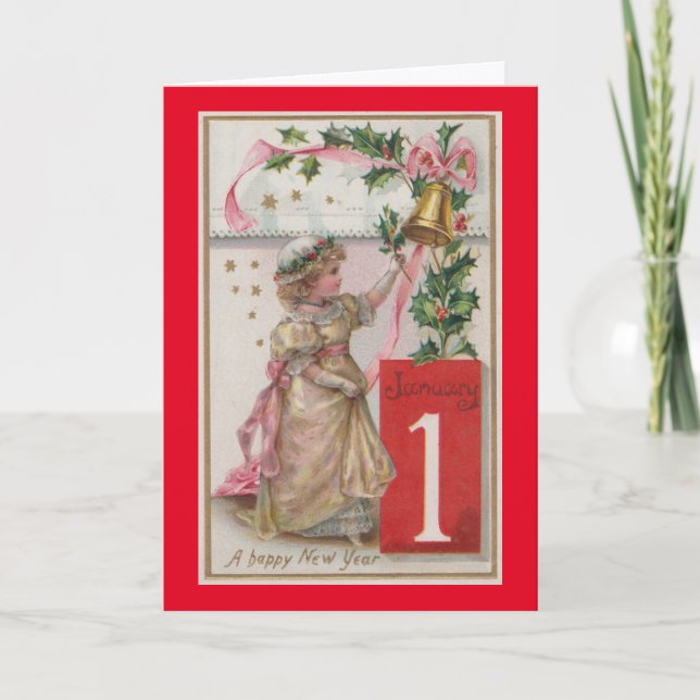 Vintage Girl January 1st  Holiday Card (Front)
