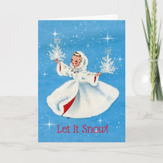 Vintage Girl Let It Snow Christmas Card (Front)