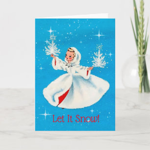 Vintage Girl Let It Snow Christmas Card