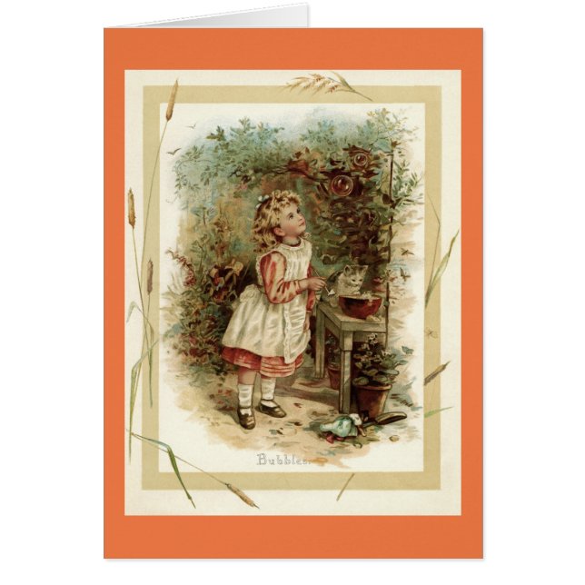 Vintage Girl Making Bubbles Note Card (Front)