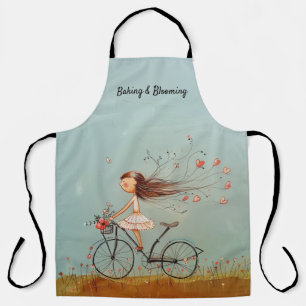 Vintage Girl on Bicycle Personalised Floral Apron