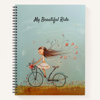 Vintage Girl on Bicycle Personalized Floral Notebook