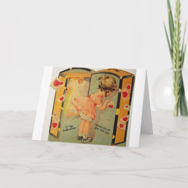 Vintage Girl Packing Valentine's Day Card (Front)