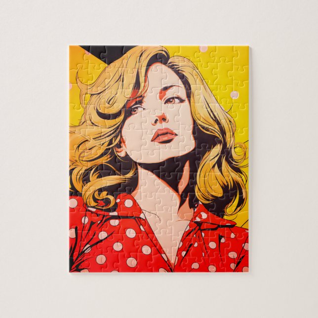 Vintage girl personalised photo unique comic  jigsaw puzzle (Vertical)