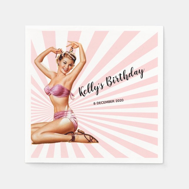vintage girl, pin up, Cocktail Paper Napkins (Front)