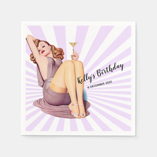 vintage girl, pin up, Cocktail Paper Napkins (Front)