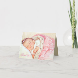 Vintage Girl Pink Gold Baby Shower Thank You