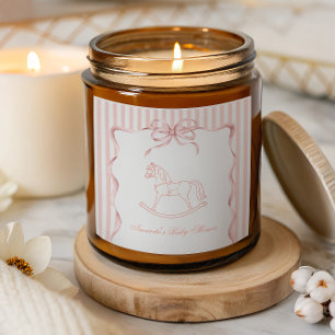 Vintage Girl Pink Rocking Horse Baby Shower Square Sticker