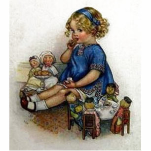 Vintage Girl Playing with Dolls Standing Photo Sculpture