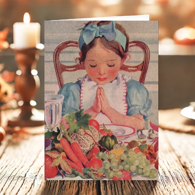 Vintage Girl Praying Religious Thanksgiving Holiday Card (Creator Uploaded)