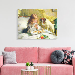 Vintage Girl Praying with Cat & Dog Art Suspense Canvas Print